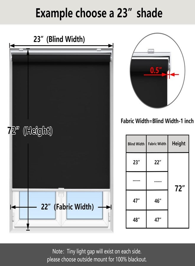 AOSKY Cordless Roller Shades Blackout Blinds for Windows Room Darkening Rolled Up Shades with Spring System, UV Protection Window Shades Door Blinds for Home and Office (23" W x 72" H, Black) - Image 4